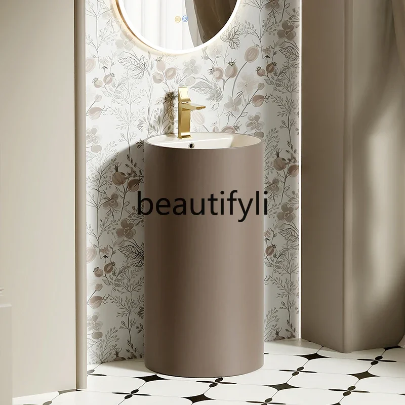 

European retro column basin inn round bathroom floor-to-ceiling washbasin integrated ceramicAsmt52