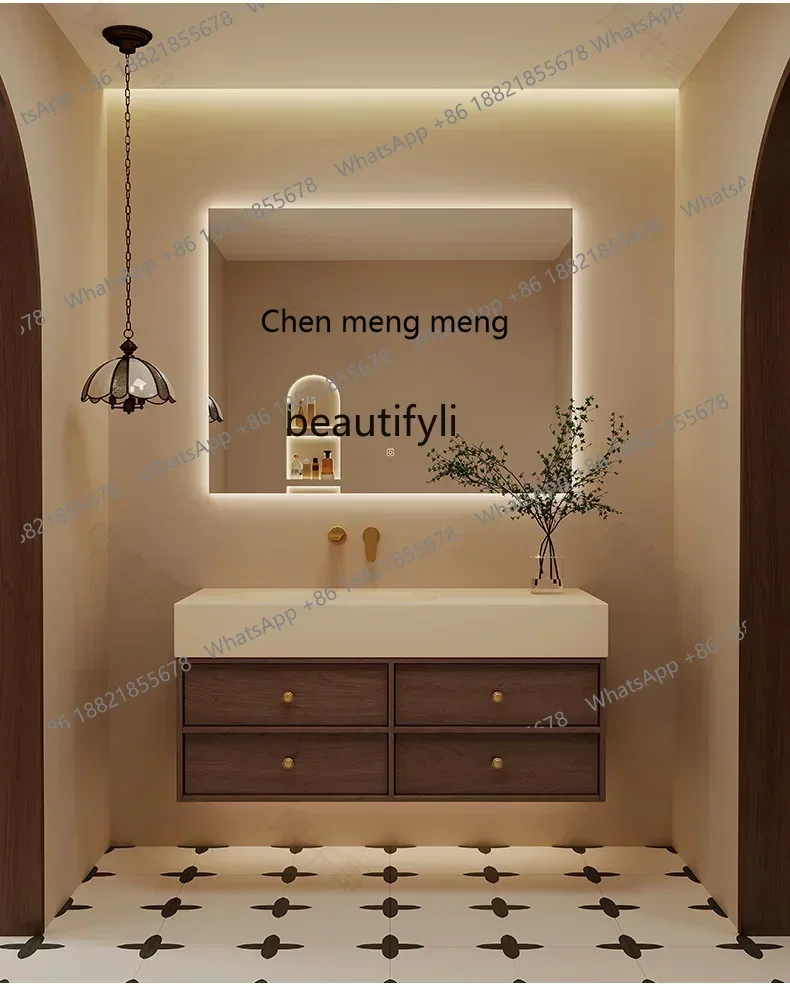 New arrive Stone Plate Hot Bending Seamless Whole Washbin Bathroom Cabinet Combination Bathroom Table Wash Basin