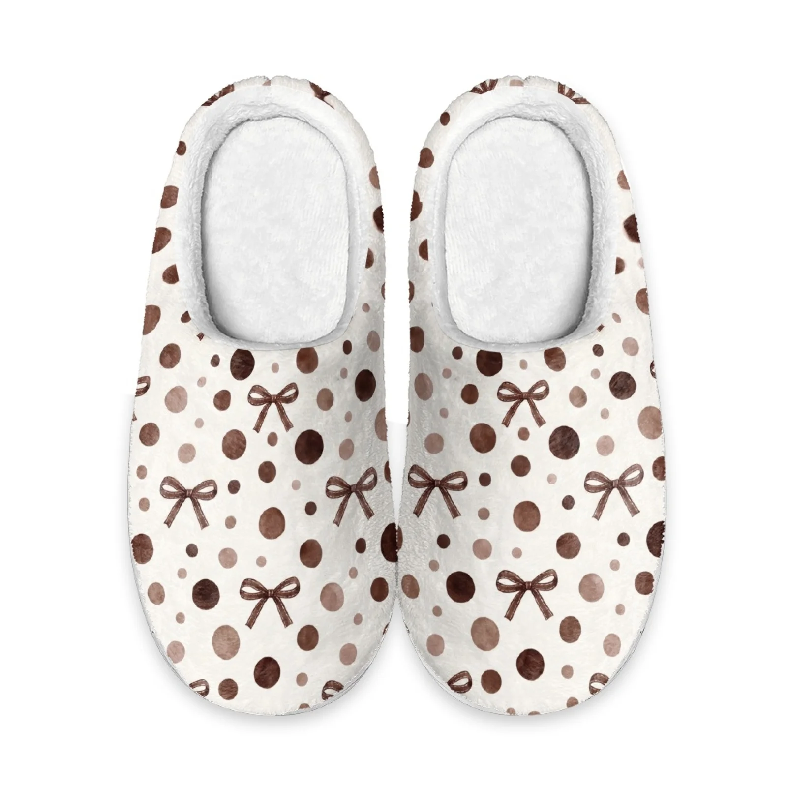 PENSTROLL Dots Bow Print Non-Slip Indoor House Slippers Extra Warm Thermal Slippers For Winter Grandma Warm Winter Slippers