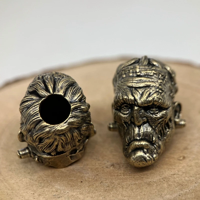 Crazy scientist Head Sculpture Brass Knife Bead EDC DIY Paracord Woven Bracelet Lanyard Pendants Accessories Outdoor Tool Charm - view 4