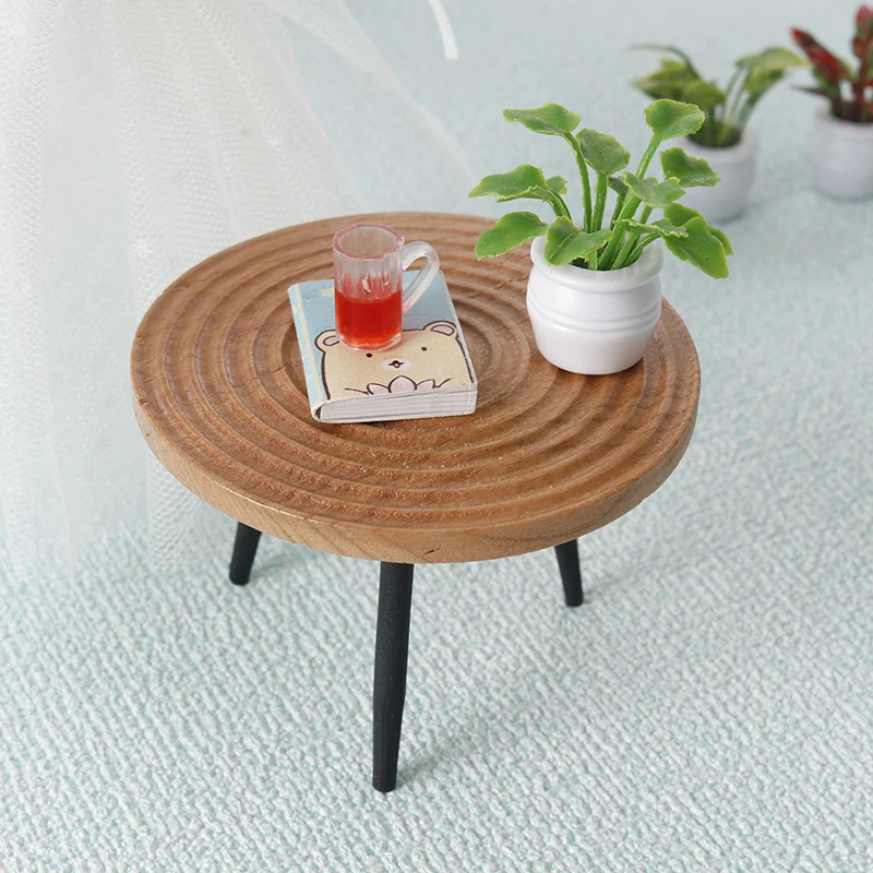 Mesa redonda en miniatura para casa de muñecas, mesa de té para casa de muñecas, decoración de muebles, juguete de Micro escena, accesorios de construcción, 1:12