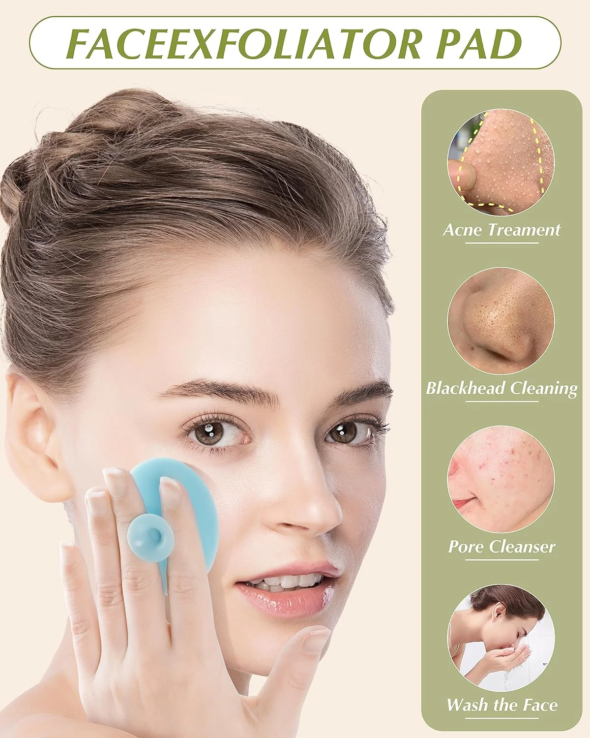 Soft Silicone Facial Cleansing Brush, Exfoliating Pore Cleaner for Blackheads & Acne, Deep Cleansing Face Scrubber