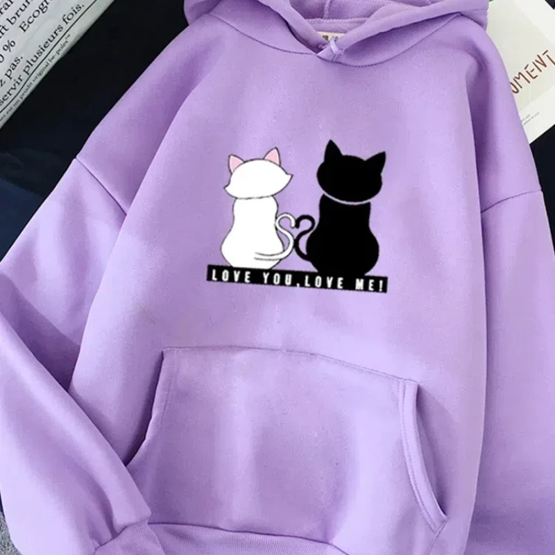 Sudadera con capucha de manga larga para Mujer, ropa de calle Harajuku con estampado de gato, Jersey informal, otoño y primavera, 2023