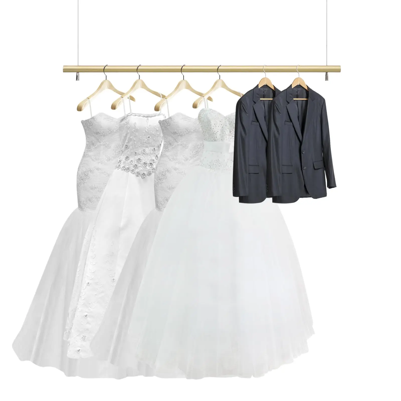 

39" Height Adjustable Gold Clothing Hanging Racks, Retail Wedding Dress Rack Ceiling Mount Clothes Storage Hanger Garment Rack F