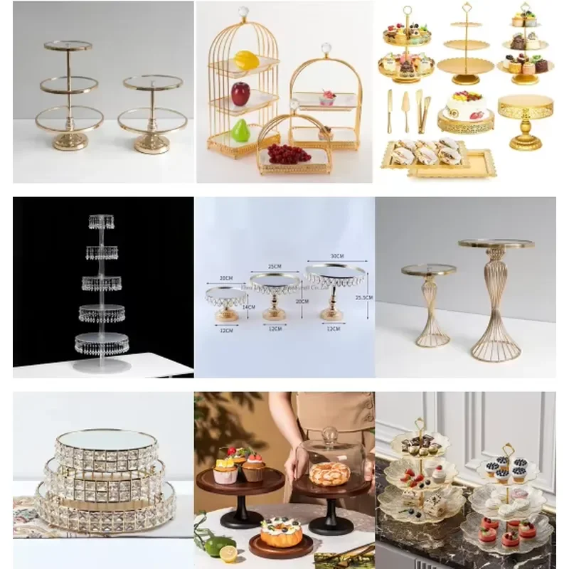 Gold Metal Dessert Stand White Acrylic Tray Cupcake Display Rack Cut Cake Stand 3 Pcs Set for Wedding Party Buffet