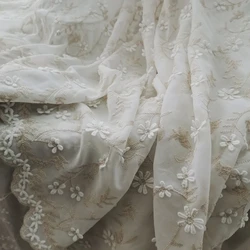 Premium Quality Lilac Chiffon Lace Fabric with 3D Floral Embroidery for Home Decor and DIY Crafting Sewing Accessories