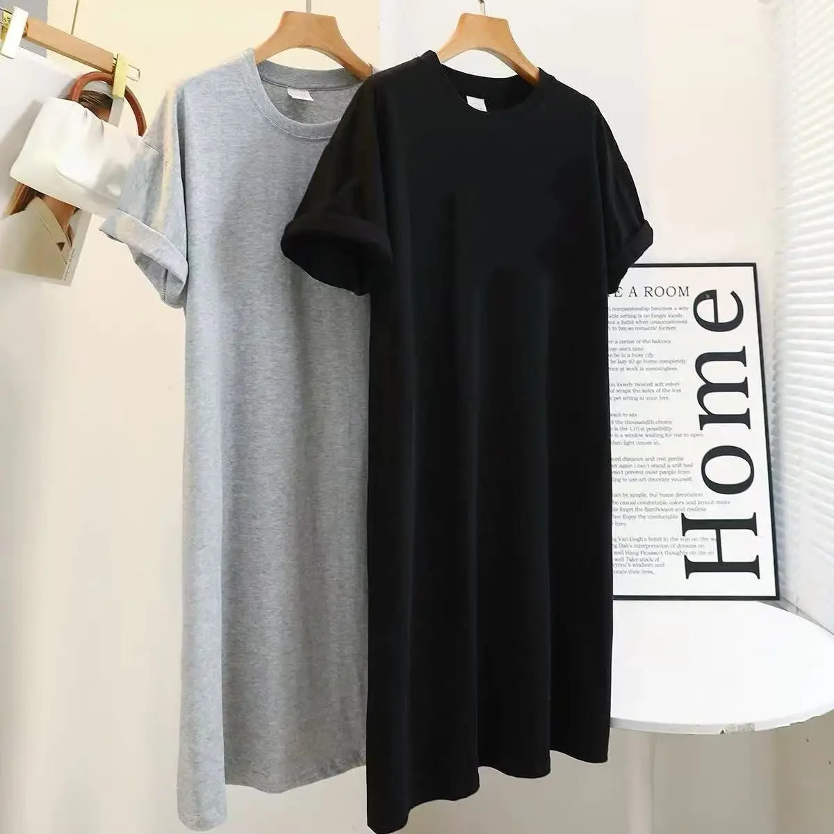 Coréen Sle décontracté ample grande taille Hong Kong Sle Design ort Sve mi-long fente T-shirt Dr peut être porté à l'extérieur