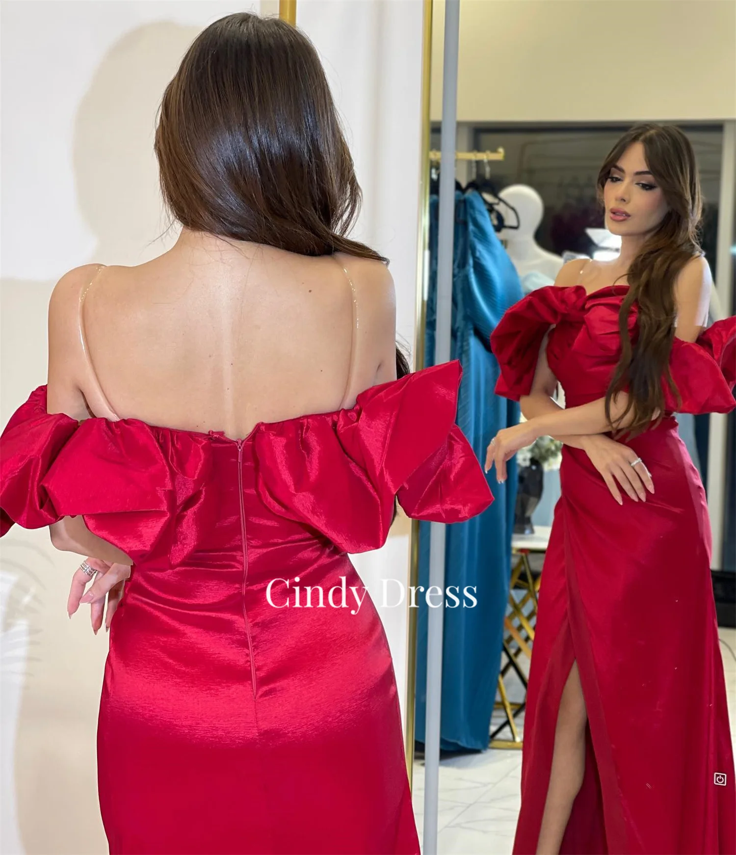 Cindy Off the Shoulders Women Evening Dress Party Elegant Luxury Celebrity Red Sharonsaid Satin Guest Wedding Dresses Gala 2024