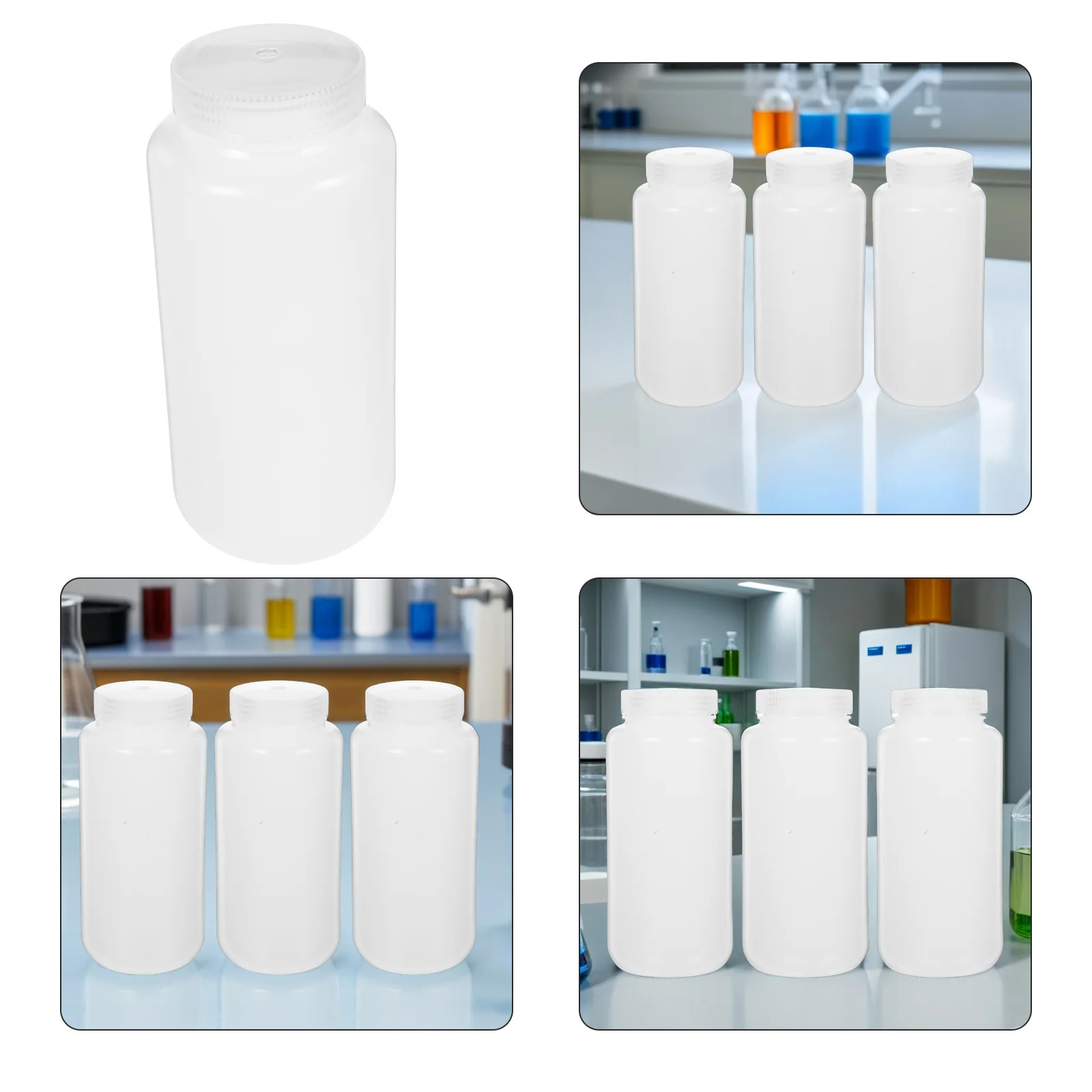 

3Pcs Wide Mouth Reagent Bottles 1000Ml Plastic Lab Chemical Containers with Tight Lid for Sample Storage and Dispensing