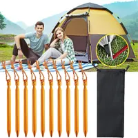10pcs/1Set Aluminum Alloy Ultralight Tent Pegs 18cm Outdoor Camping Ground Nail Reinforce Tent Stakes with Wind Rope Storage Bag