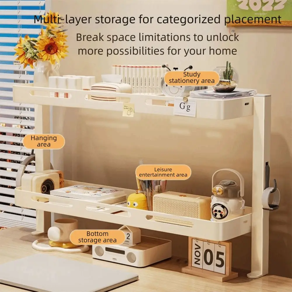 

Настольная полка из углеродистой стали, 2-х ярусная многофункциональная настольная подставка, регулируемая многослойная книжная полка с высокой нагрузкой, экономия места