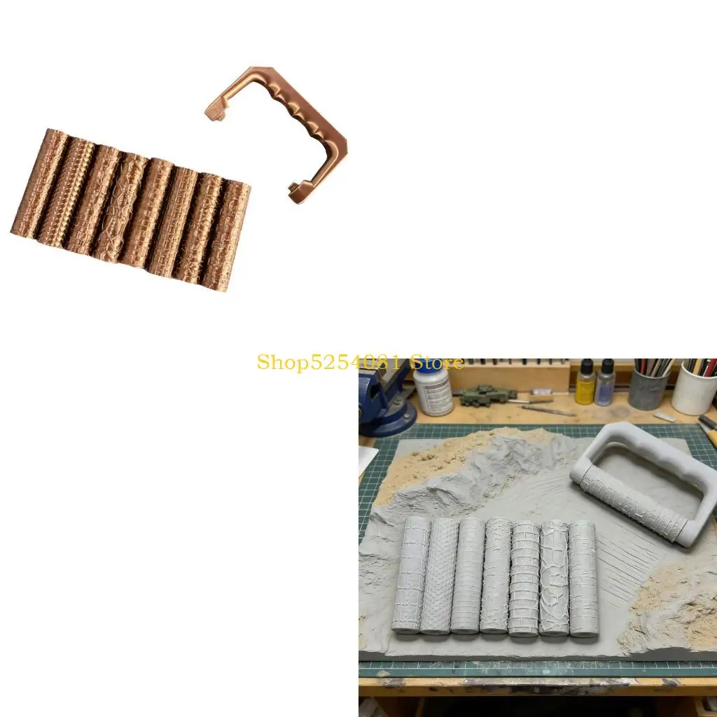 AXYC Texture Roller Set for Mini Terrain Building, 8 Clay Rollers with Handle, Manual Detail Kit for Model Boards, Display Bases