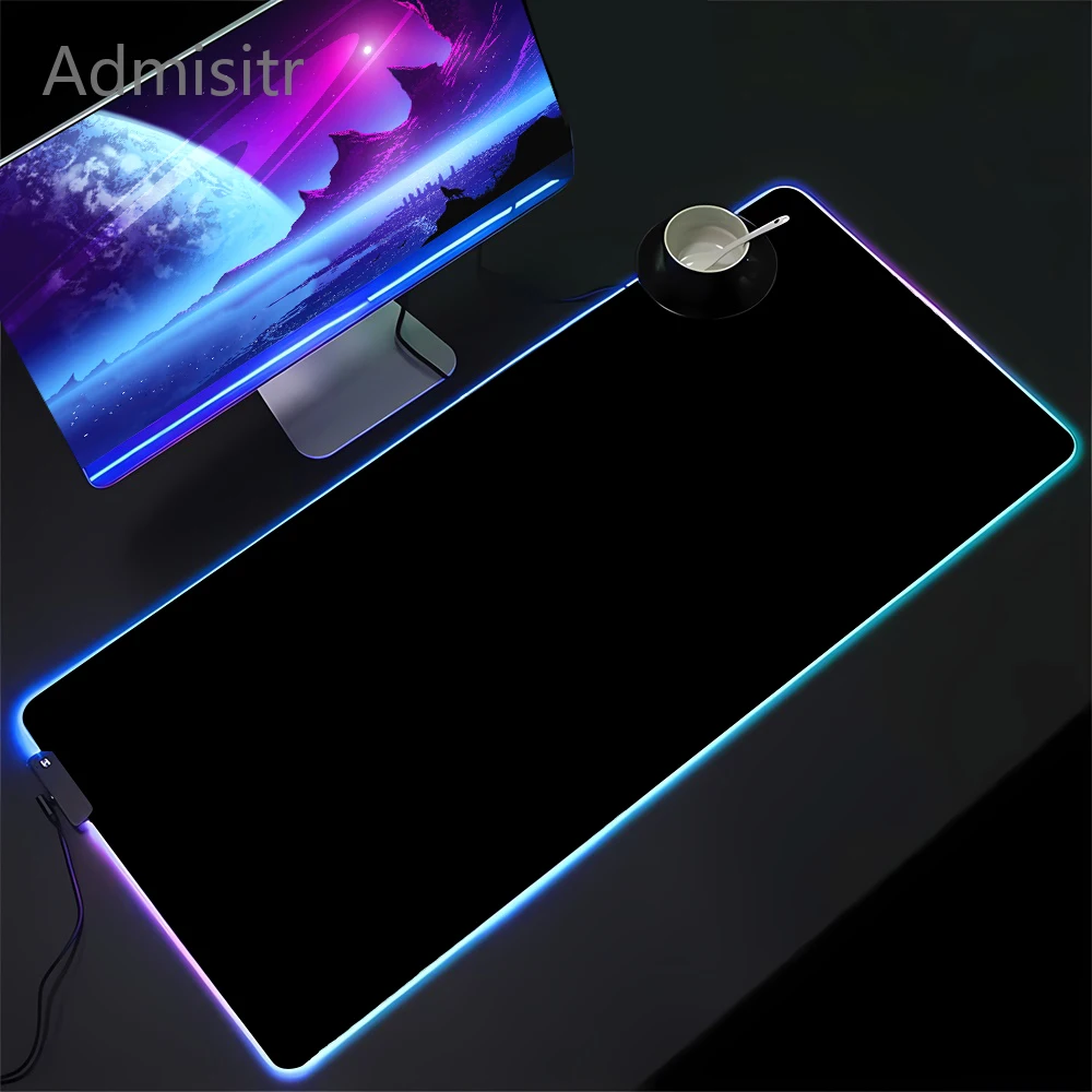

Большой черный коврик для мыши со светодиодной подсветкой, чехол для клавиатуры RGB, настольный коврик, цветной коврик для мыши с поверхностью, водонепроницаемый многоразмерный коврик для компьютерного геймера