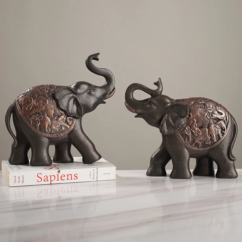 

European Style Stone-Pattern Elephant Resin Ornaments: Living Room/Entrance/TV & Wine Cabinet Decor, Gifts
