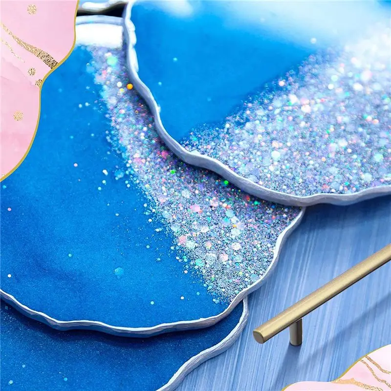 A77K Resin Tray Molds Silicone Tray Mold Irregular Casting Epoxy Molds with Gold Handles for DIY Crafts