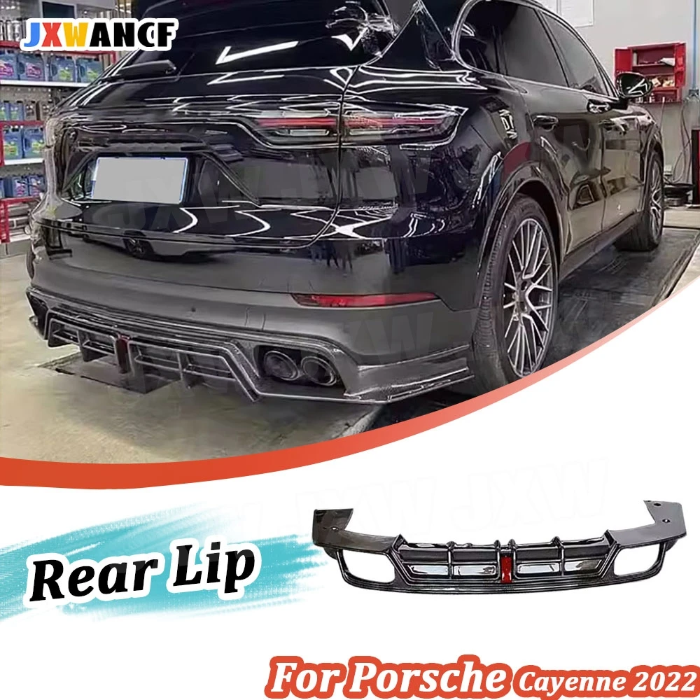 JXWANCF Carbonfaser für Porsche Cayenne 2022 Heckstoßstangenlippe Diffusor Spoiler FRP Bodykits Heckstoßstangenschutz Autozubehör