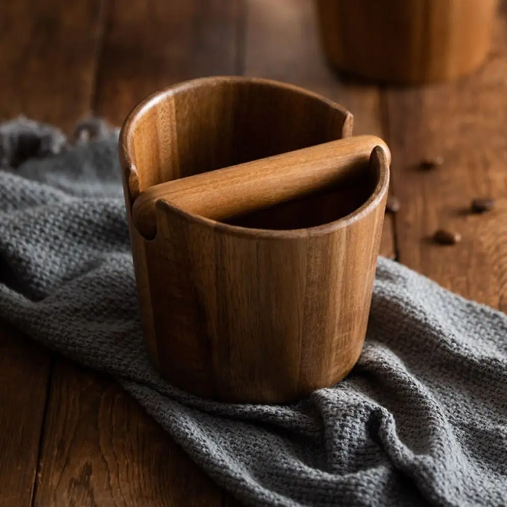 

Bar Accessories Acacia Wood Coffee Residue Knock Box Professional Durable Coffee Knocking Tank Removable Coffee Waste Bin Cafe