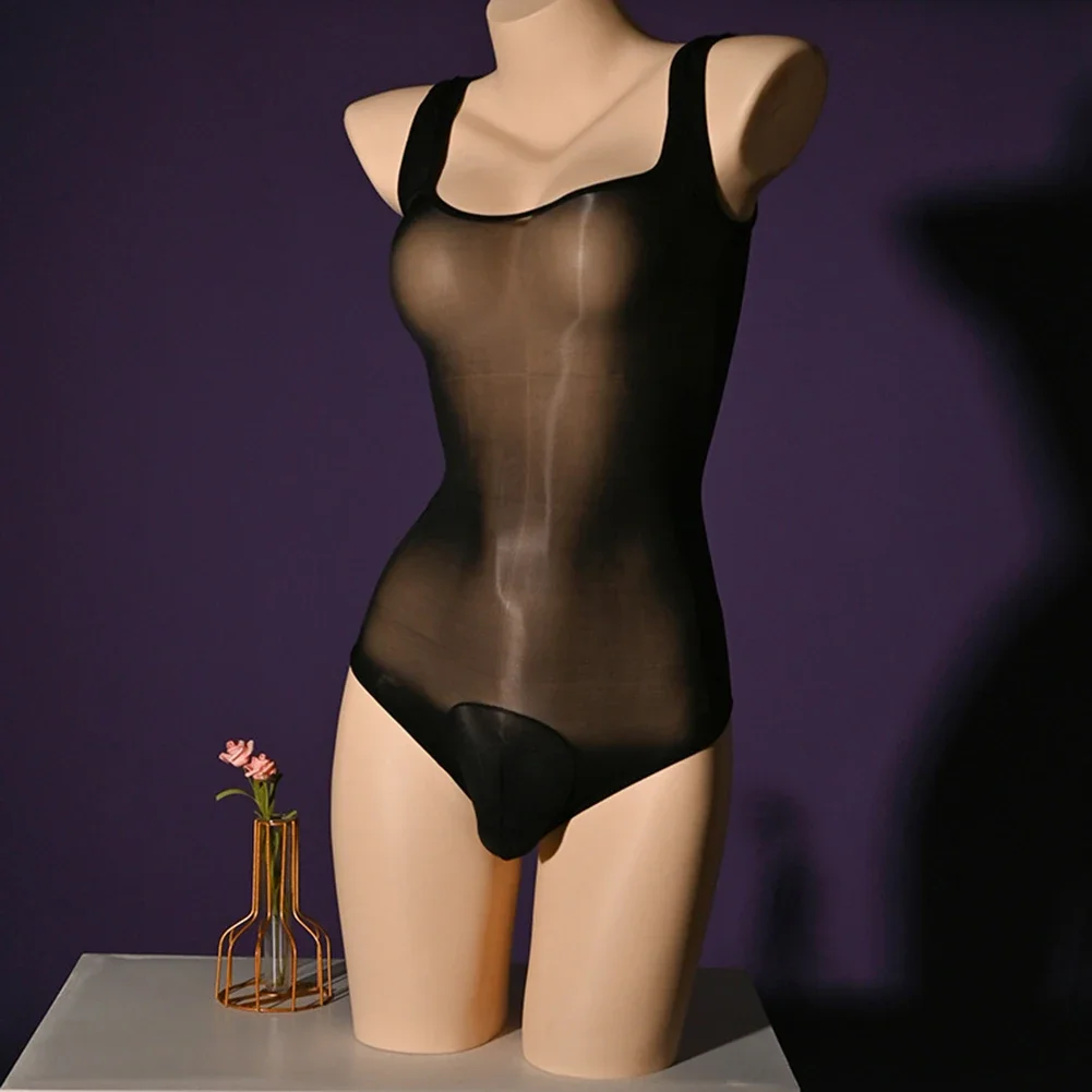 

Sexy Men Bodysuit Oil Glossy Jumpsuit JJ Sleeve Erotic Lingerie Oil Glossy Romper Elastic Leotard Wrestling Singlet Underwear