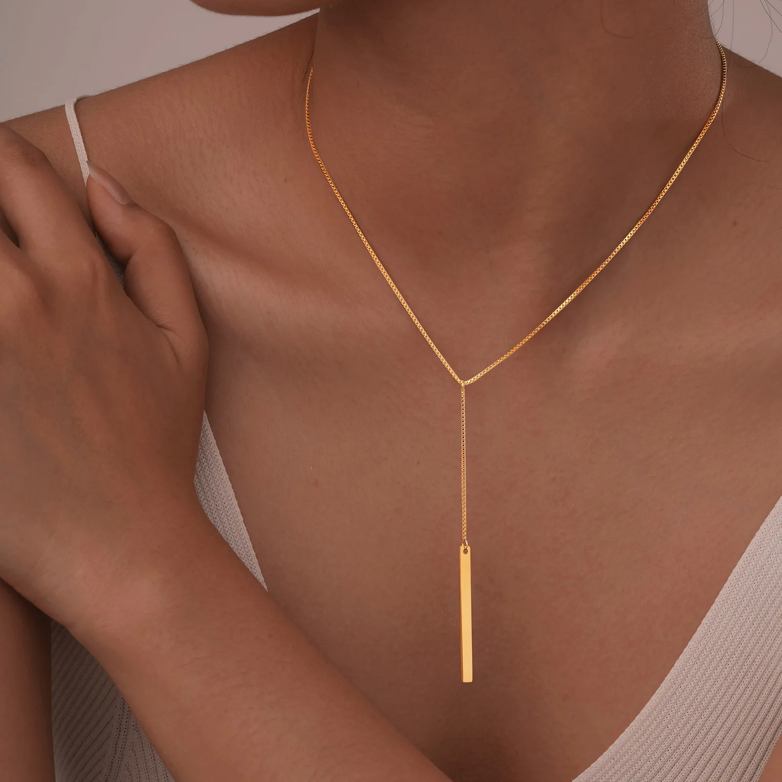 Vnox Gold Plated Y Necklace for Women,Dainty Lariat Necklace,Sexy Y Shaped Bar Zircon Bead Necklaces,CZ Stone Drop Necklace image 3