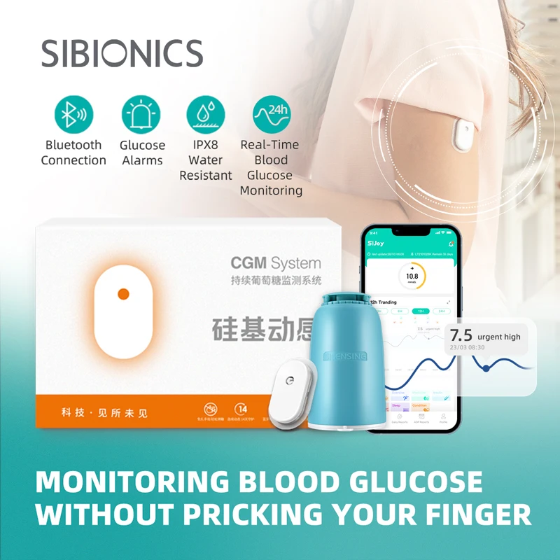 Monitoraggio dinamico della glicemia nel sangue Sibionics CGMS 24 ore Sistema multilingue senza scansione in tempo reale Dati remoti Condividi