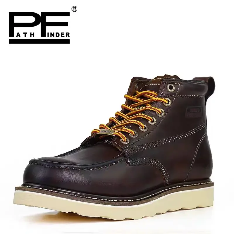 

Vintage Genuine Leather Men's Motorcycle Boots Casual Shoes Handmade Winter Mid-calf Western Work Boots Women Non-slip Red