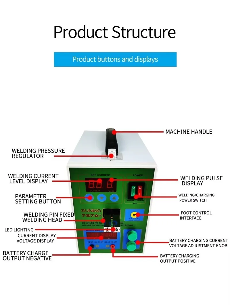 เครื่องเชื่อมแบตเตอรี่แบบจุด POWER 787A+ MCU เหมาะสำหรับเชื่อมแบตเตอรี่โน้ตบุ๊กและโทรศัพท์มือถือ พร้อมแป้นเหยียบเชื่อมแบบแม่นยำ