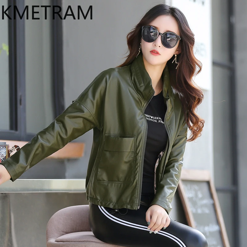 KMETRAM-Chaqueta de piel de oveja Natural para mujer, abrigos cortos holgados informales, primavera y otoño, 2024