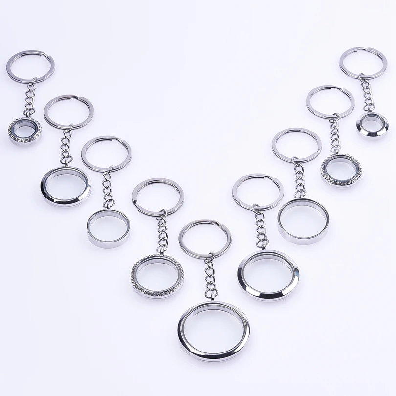 1Pc 20-40mm Stainless Steel DIY Round Floating Medaillon Pendant Keychain Glass Living Photo Locket подвески Keyring Jewelry