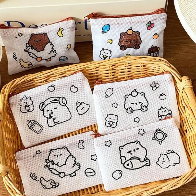 4 Stuks Leuke Capybara Diy Graffiti Portemonnee Briefpapier Opbergtas Kinderen Arts Crafts Creatieve Kleur Vullen Tekening Speelgoed