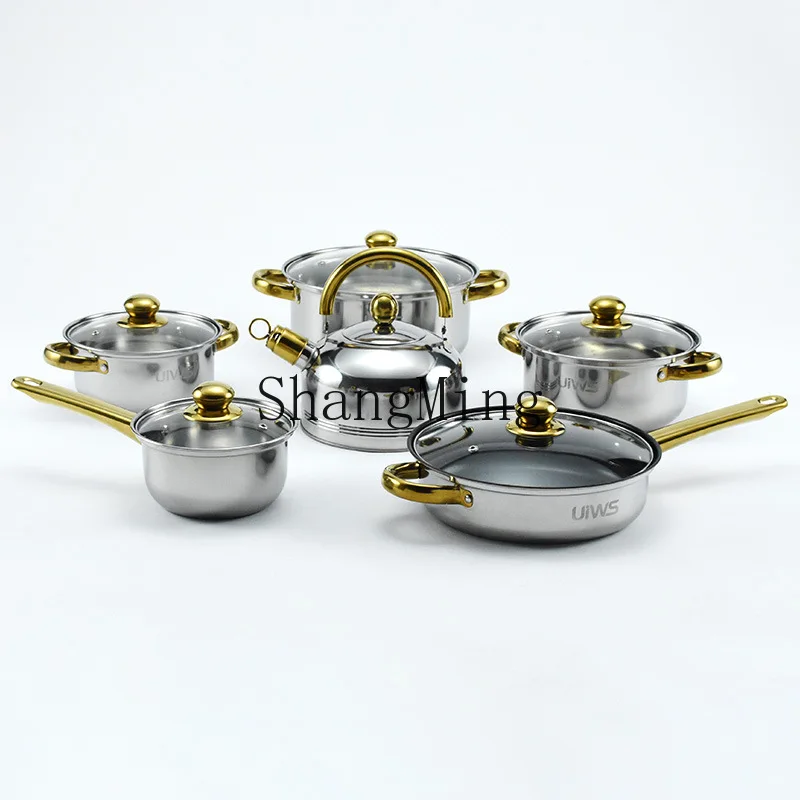 

DSA Stainless Steel Pot Set Induction Cooker for Gold Handle with Kettle Cooking Pot 12 Piece Set