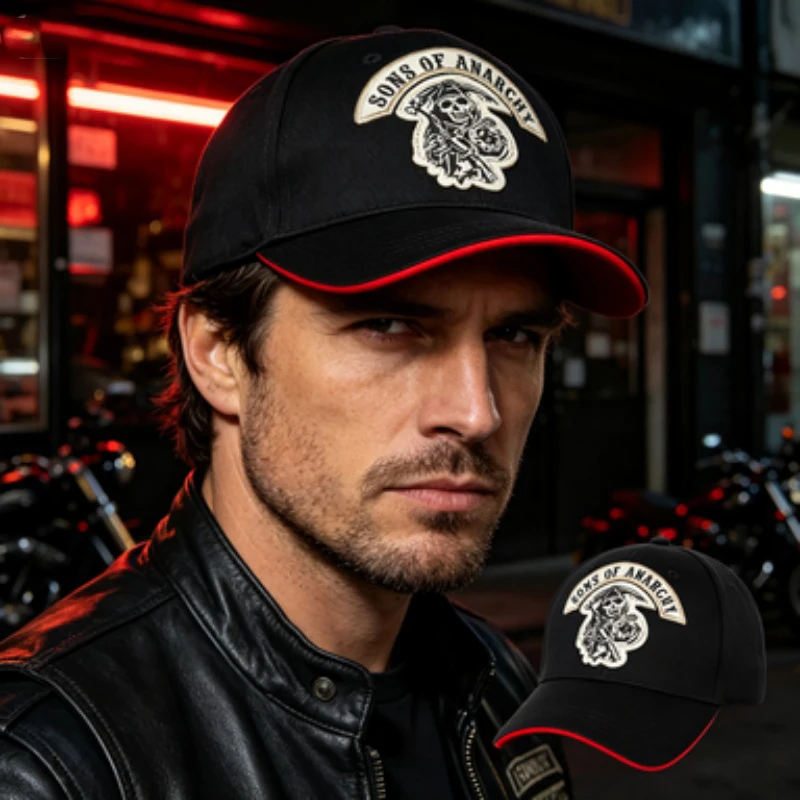 Black Skeleton Embroidery Baseball Cap for Men Women, Retro Biker Style Adjustable Cotton Hat, Street Fashion Outdoor Sun Hat