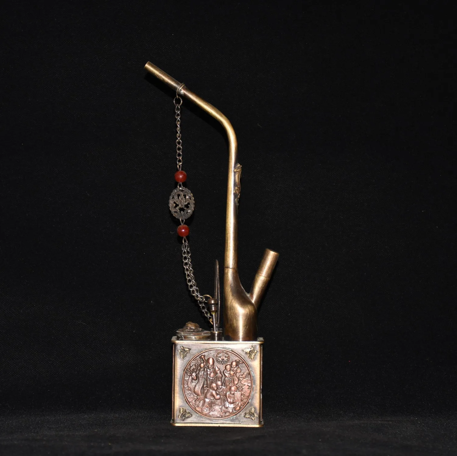

Antique collection: Copper-carved ornament of a child with pipe,1842,Free shipping