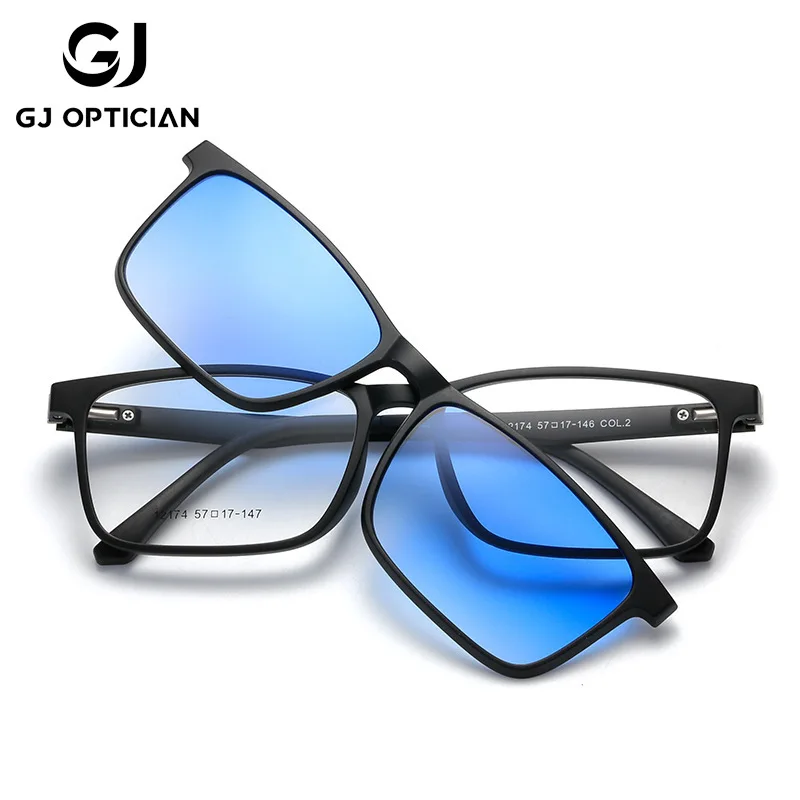 

GJ OPTICIAN New Magnetic Absorbing Lens Polarizing Clip Sunglasses Square Frame Anti Blue Light Men Women Rending Myopia Glasses