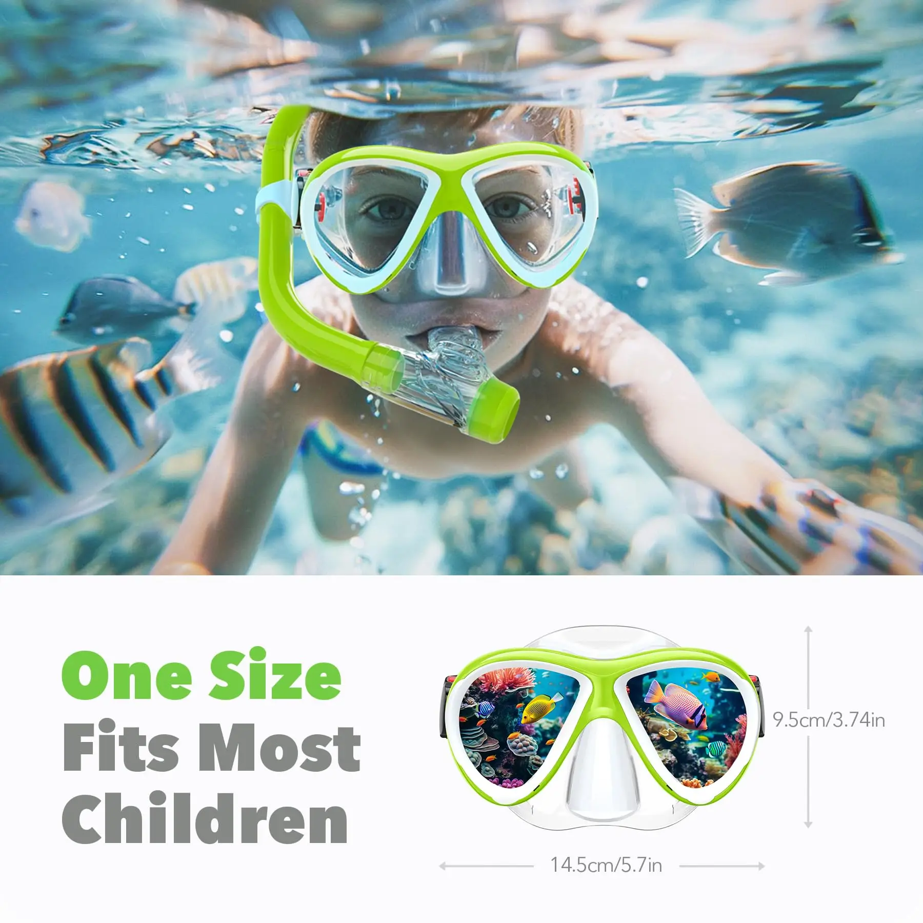 Findway-Gafas de natación a prueba de fugas para niños y niñas, máscara de buceo antiultravioleta con cubierta nasal, vista amplia de 180 °, 4-14