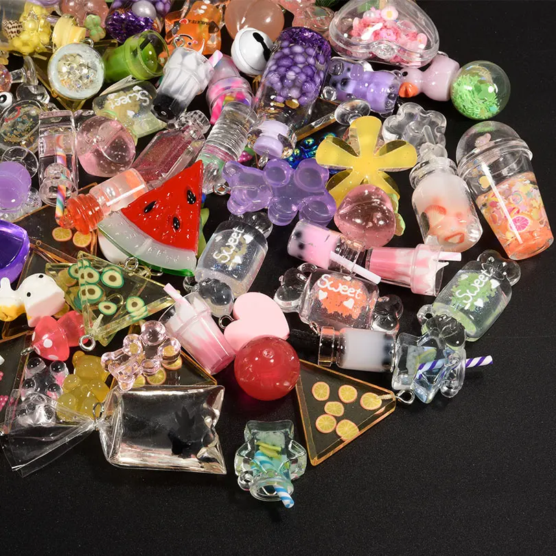 10/20/30pcs/lot Drinks Fruit Candy Flower Bottles Charms Random Mix Resin Pendants DIY Jewelry Making Findings Necklace Keychain