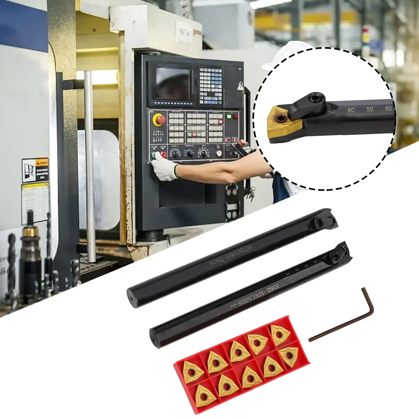 S16Q MWLNR08 MWLNL08 for lathe Turning Tool Holder + 10pcs WNMG0804 Insert Strong for impact Resistance and Easy Replacement
