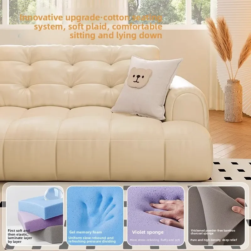 Puff sofa French cream style, light luxury living room retro and simple, straight row cloud leather sofa