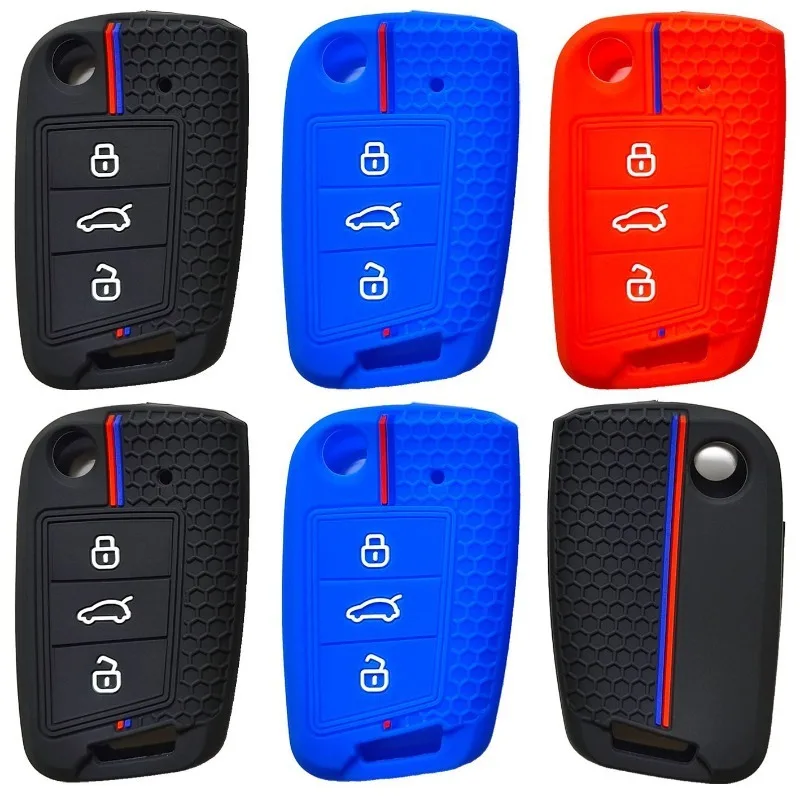 Silicone Key Set  Applicable To Some Cars Motor Vehicles Folding 3-key Double Line Honeycomb Pattern