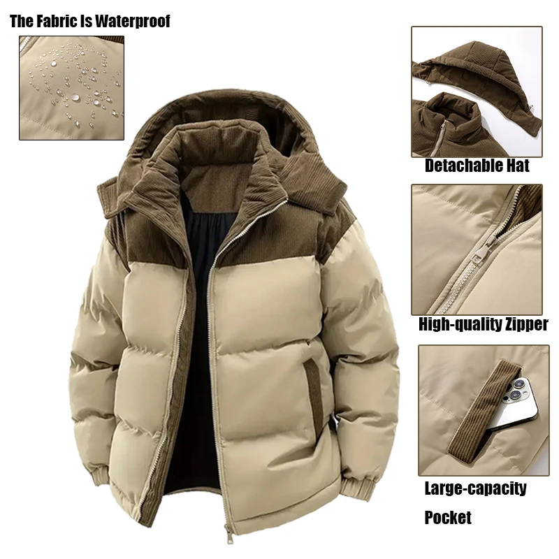 

Autumn Winter Men Outdoor Removable Hooded Windbreak Jacket Coats Men Warm Outwear Casual Fashion Solid Parkas Jacket Male Tops