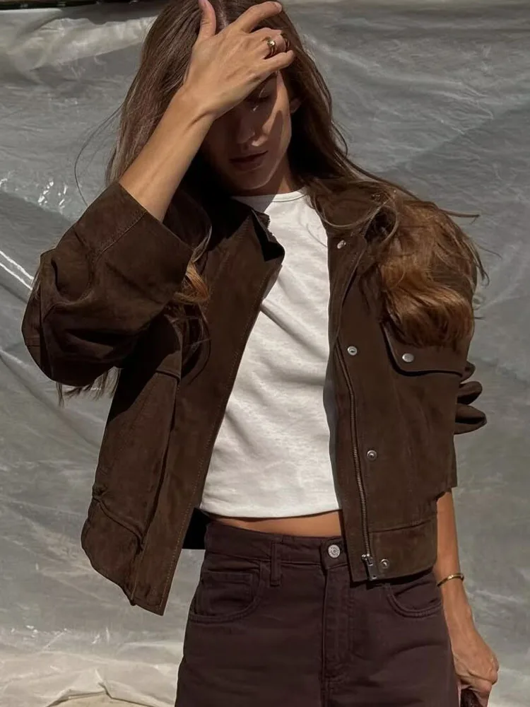 

HH Осеннее женское элегантное повседневное короткое пальто с карманами на молнии и пуговицами в уличном стиле, женская свободная куртка с длинными рукавами