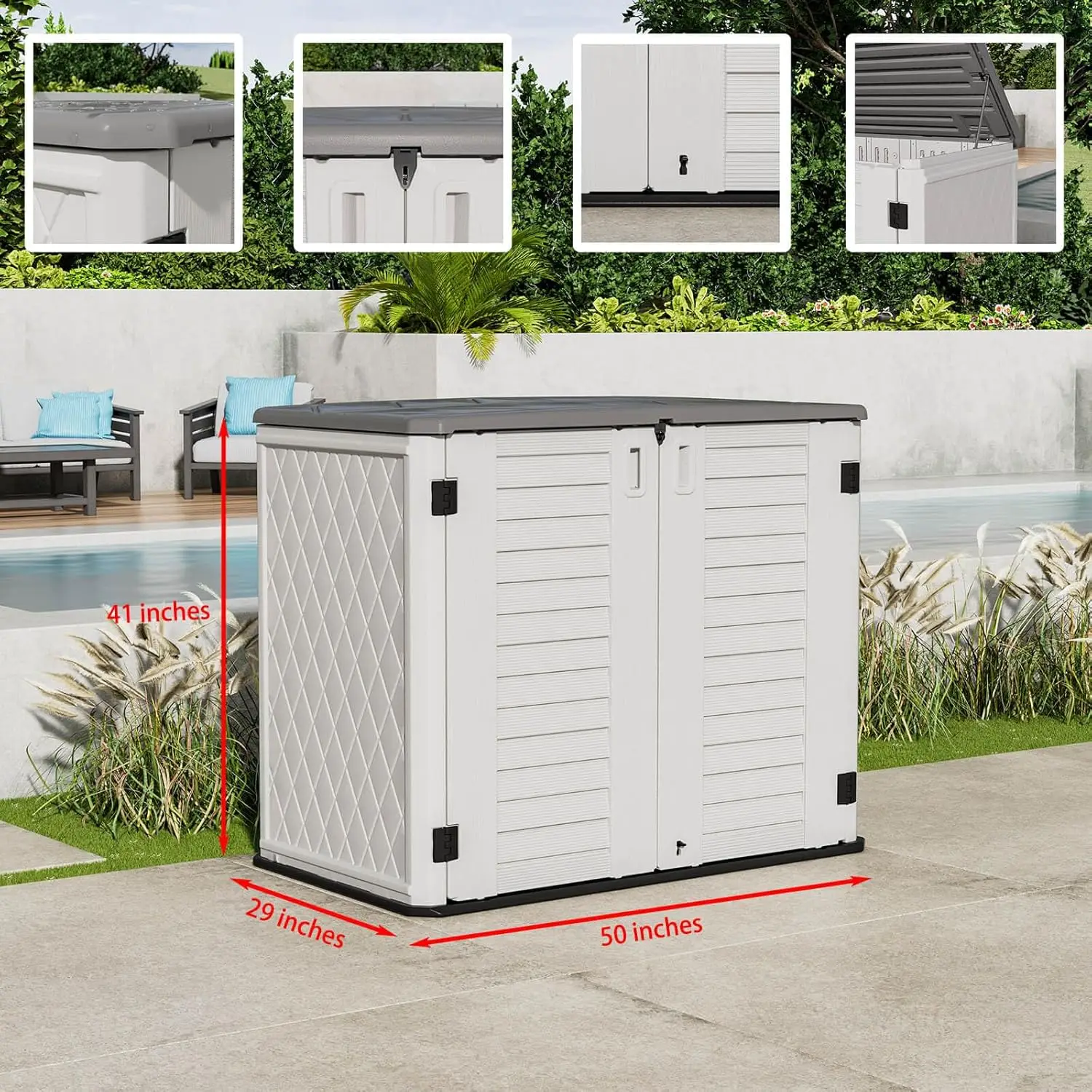 26 Cu.ft Outdoor Storage Shed, Horizontal Storage Unit Weather Resistance, Thick HDPE Resin Storage Cabinet for Backyards, Patio