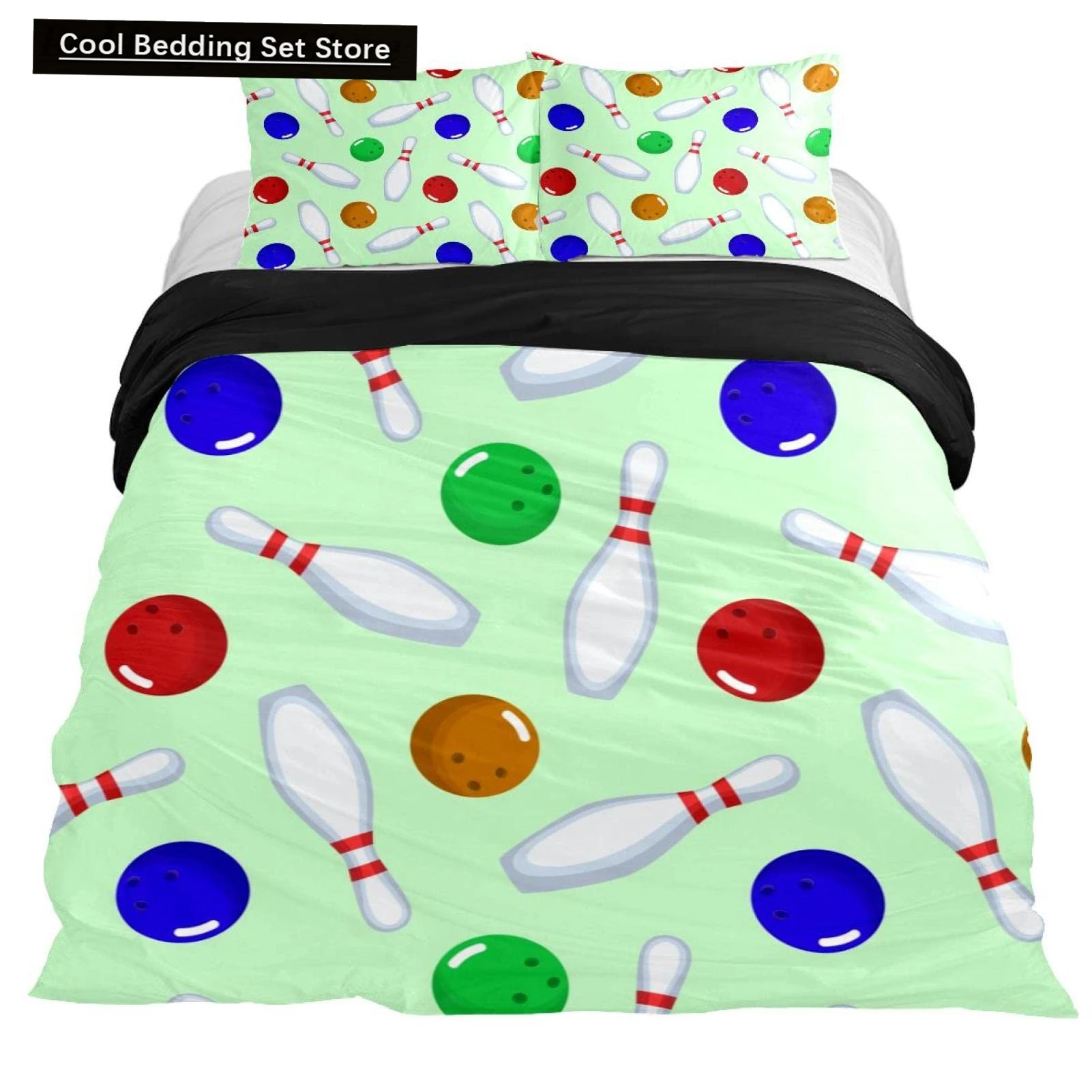 

Bowling King Queen Double Duvet Cover Teens Sports Games Theme Bedding Set Starry Sky Comforter Cover Blue Polyester Quilt Cover