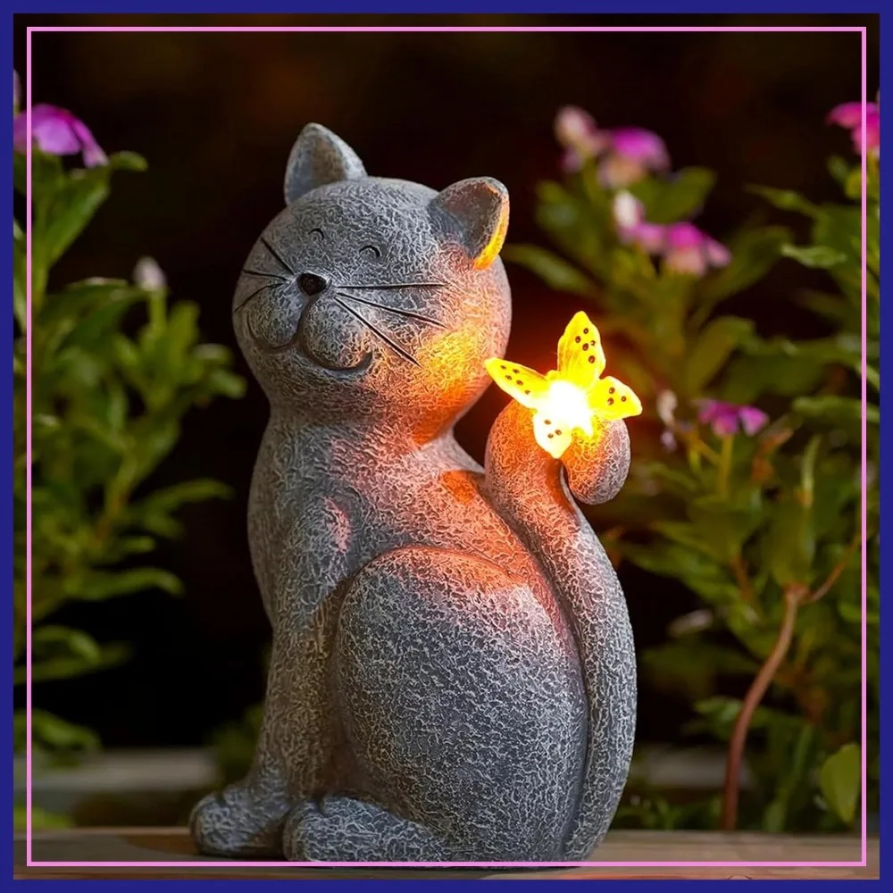 

Cat Outdoor Statues for Garden: Butterfly Yard Decor for Porch Patio Balcony Home, Gifts for Mom Grandma Women