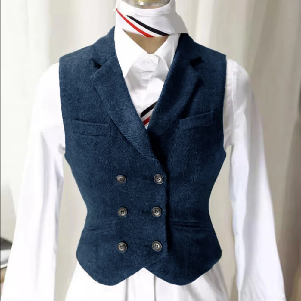 Veste à double boutonnage pour femme, motif à chevrons, gilets à col à revers combiné, nouveau, meilleur