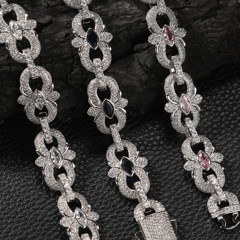 قلادة على شكل زهرة حدوة حصان وماركيز مقاس 16 ملم، سوار زركونيا مكعب جليدي - مجوهرات هيب هوب للرجال، سلسلة الترقوة،