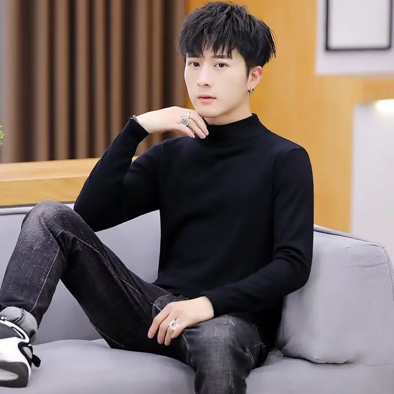 

Men's Mid-Thi Long Sve T-irt High Ne Fce Lined Base Layer irt Warm Underwear Autumn Winter Casual Soft Polyester