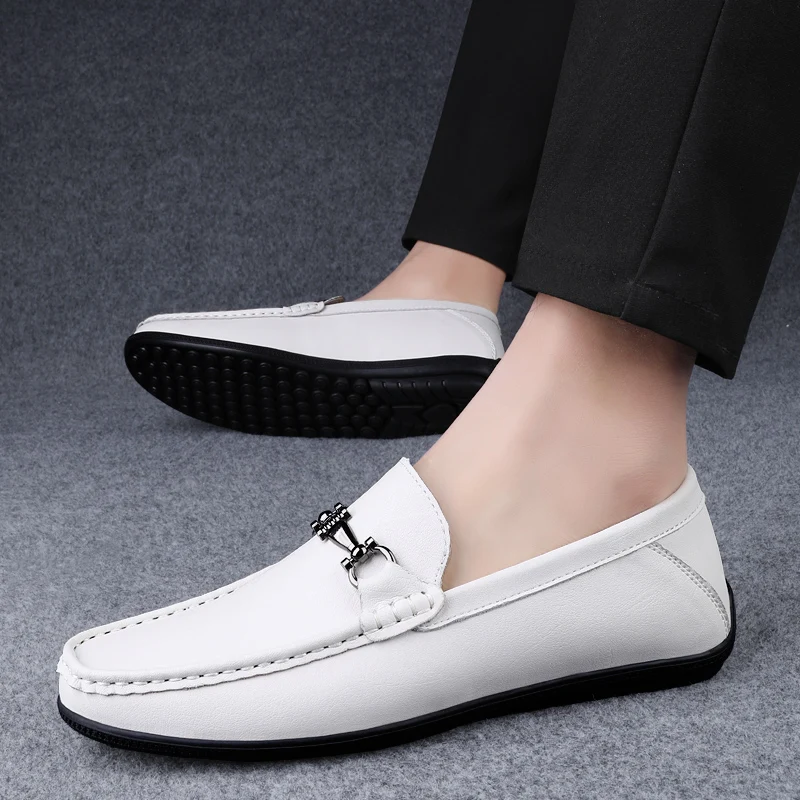 

Spring Men Brand Casual Driving Shoes Bean Shoes Fashionable Men Comfortable and Non Slip Soft Sole Cowhide Casual Leather Shoes