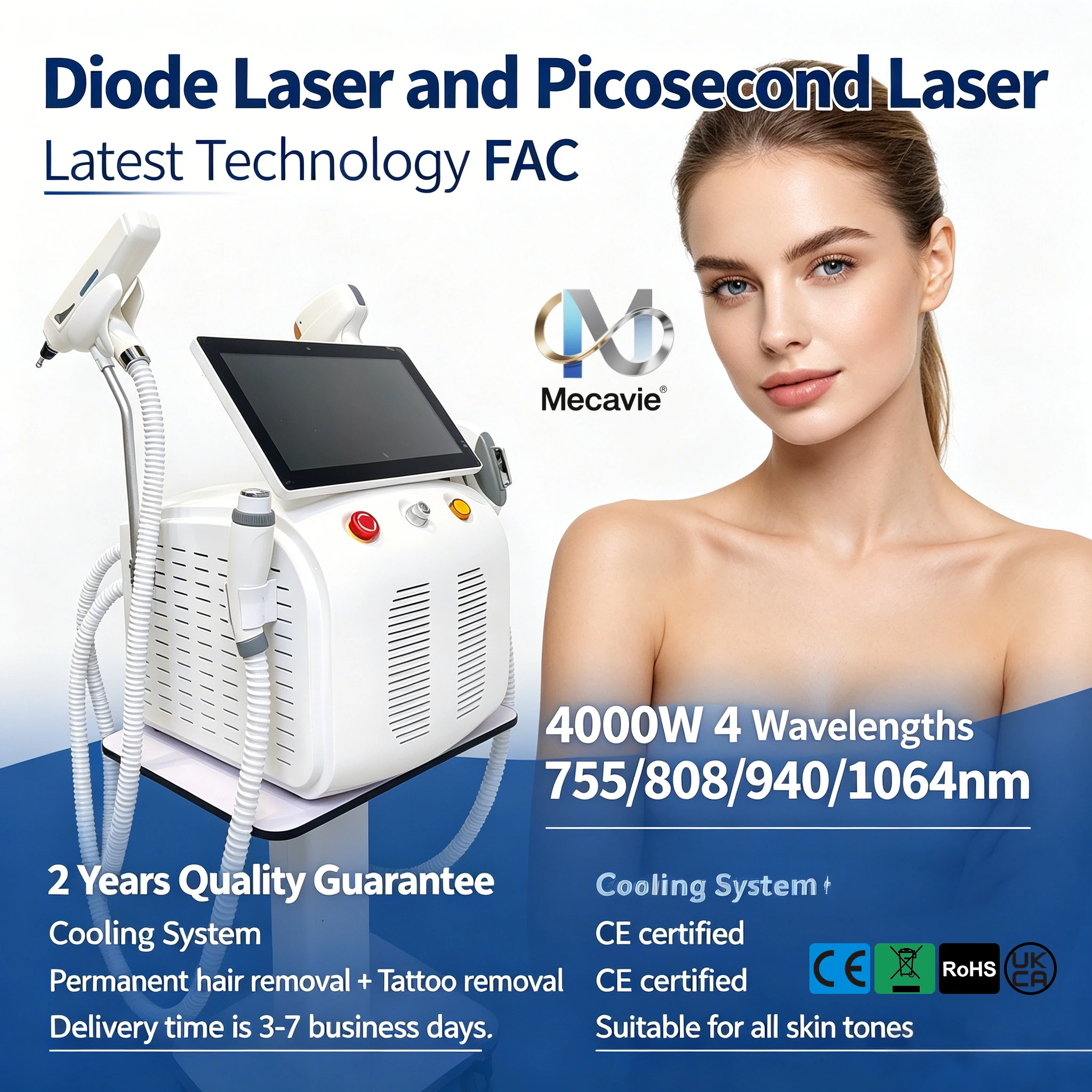

Picosecond Laser 808 with Carbon Peeling RF IPL Nd Yag 4 in 1 Diode Laser Hair Removal Tattoo Removal Machine