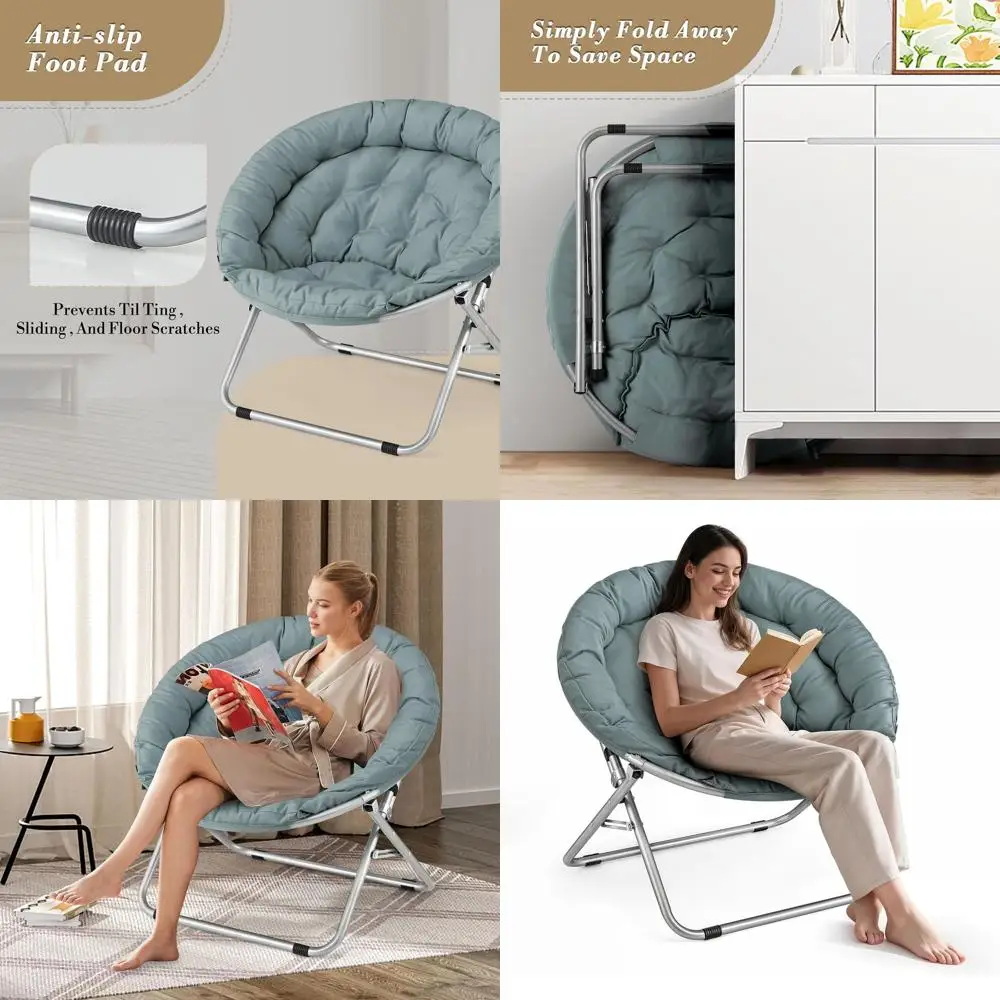 

Складное уютное кресло для спальни или гостиной - тканевое кресло для чтения с металлическим каркасом, бирюзово-серебристое