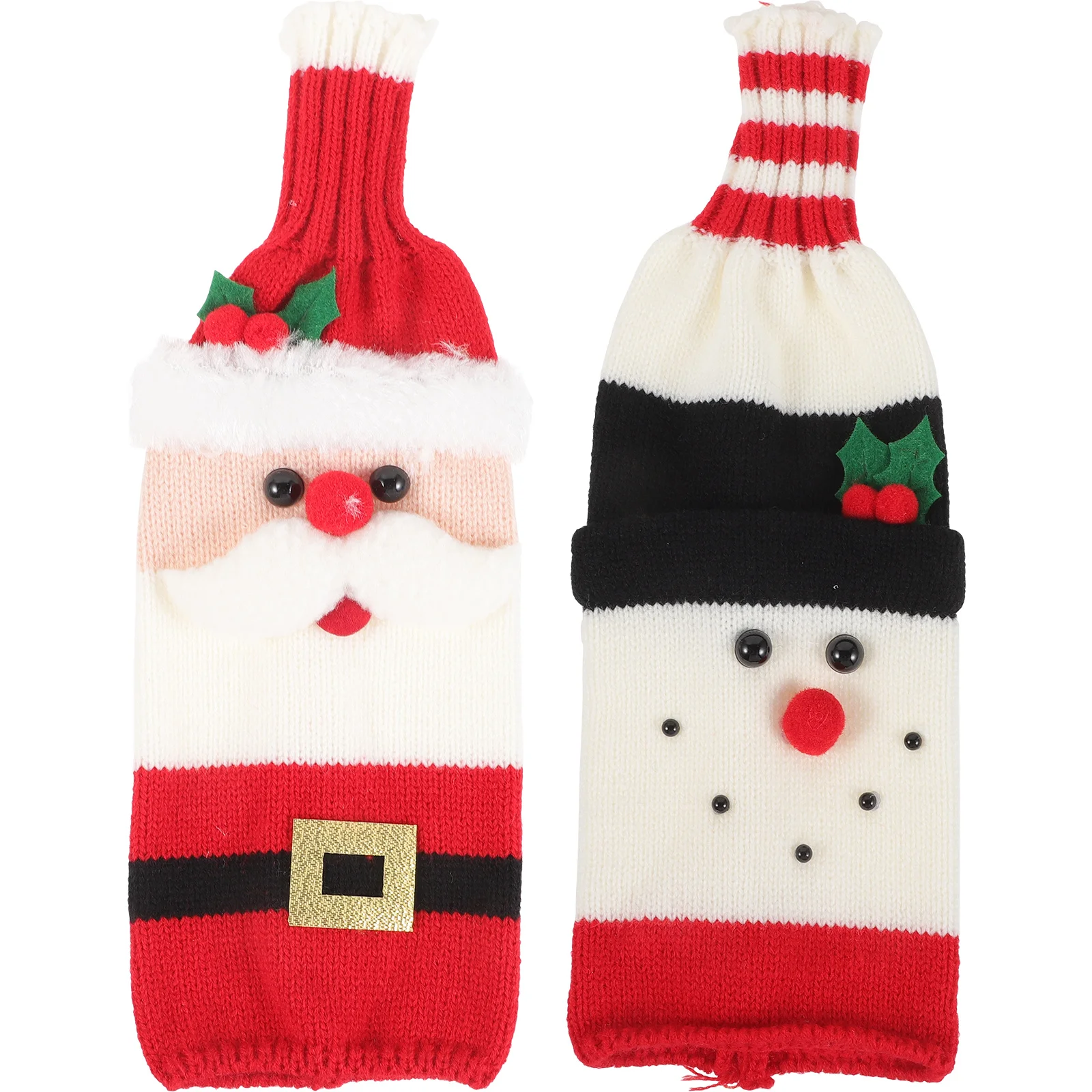 

2Sets Christmas Wine Bottle Cover Lovely Fabric Apron Hat Set for Red Wine Bottle Decoration Xmas Party Home Bar Hotel Holiday